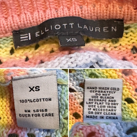 Elliott Lauren Multicolor Open Knit Crewneck Sweater Women’s Size XS Pastel EUC - Picture 15 of 15